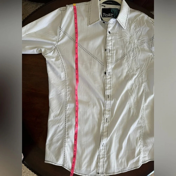 ROAR Buckle Y2K Men’s Refined Embroidered Button White Western Style Shirt XL - Picture 11 of 16
